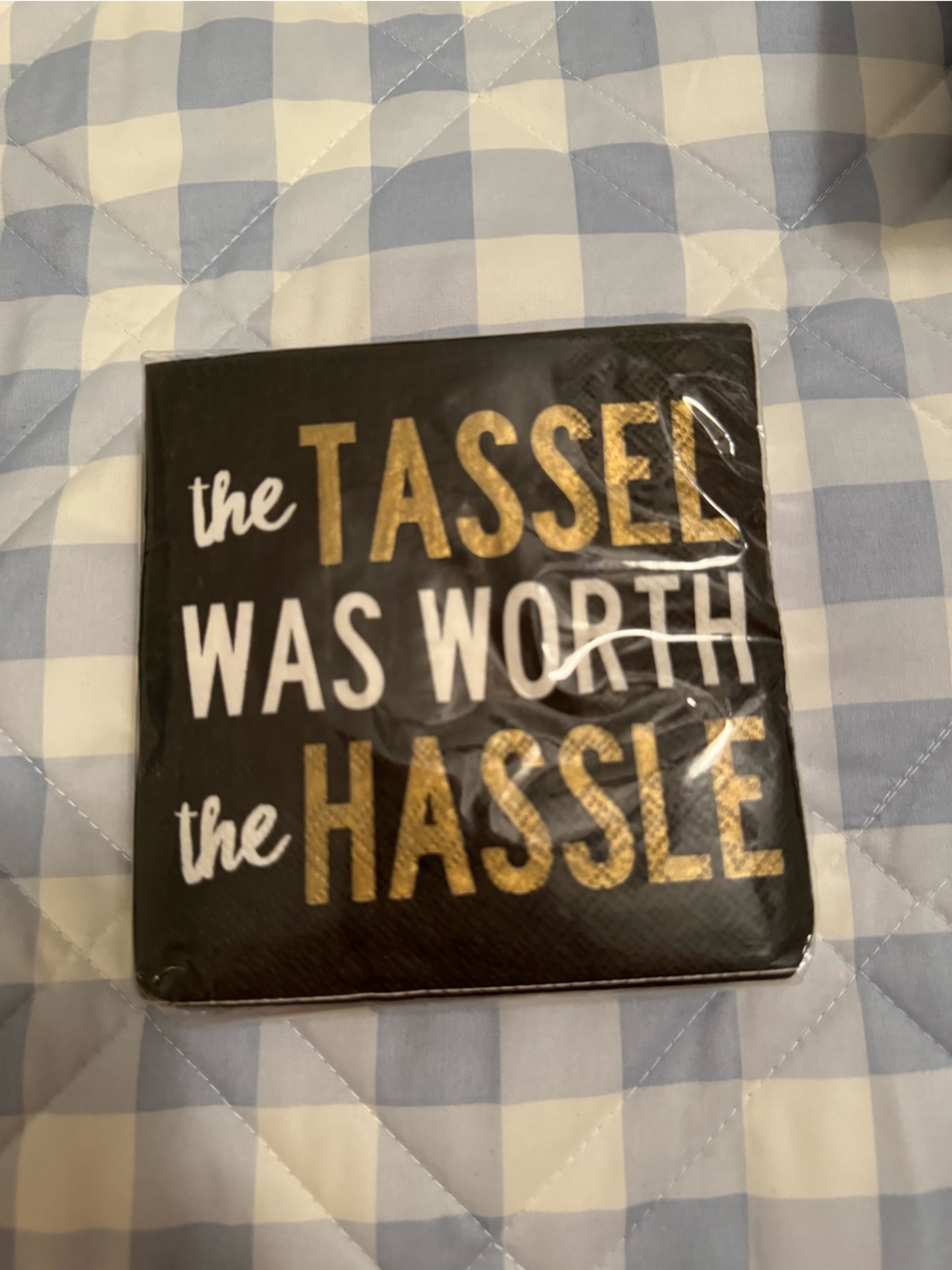 Gibson Black Cocktail Napkins with Gold Lettering